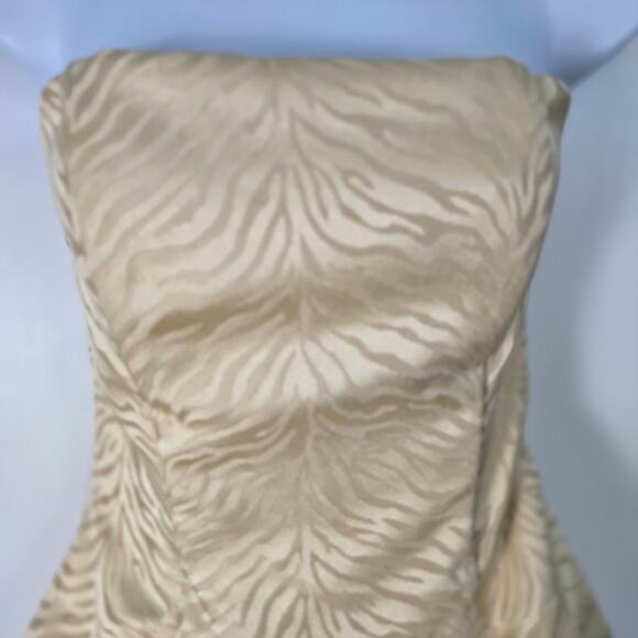 Vintage 80s 90s Jessica McClintock Gold Strapless Mini Dress Zebra Jacquard 6 - Picture 4 of 11